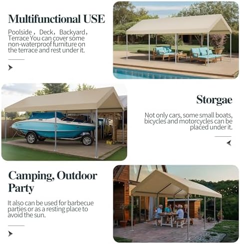 Shintenchi 10x20 FT Heavy Duty Carport,Khaki - Image 4