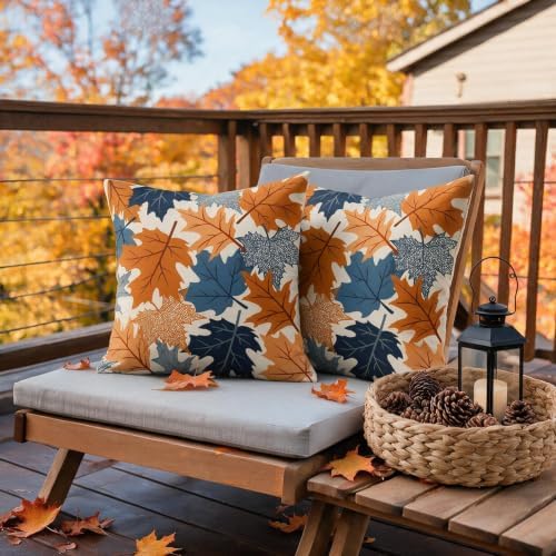 Fall Pillow Covers 20x20 Set of 2 Burnt Orange Blue Maple Leaf - Image 6