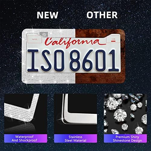 25PCS Bling Car Car Accessories Set,15 Inch Steering Wheel Cover,Shiny License Plate Frame,Center Console Cover and Rearview Mirror Set and Other Car Accessories(White) - Image 3