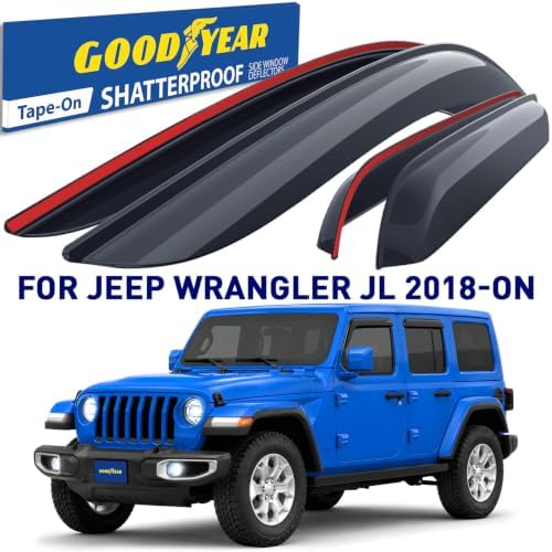 Goodyear Shatterproof Side Window Deflectors for Jeep Wrangler JL 2018-2026/Jeep Gladiator 2020-2026, Tape-on Rain Guards, Window Visors, Vent Deflector, Vent Visor, Car Accessories, 4 pcs - GY008942