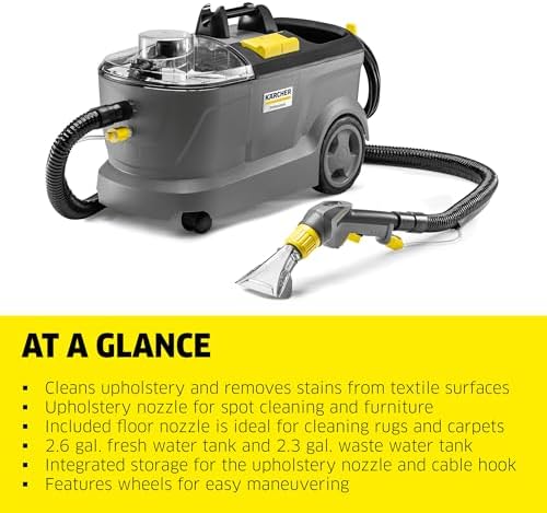 Kärcher Puzzi 10/1 Commercial Carpet Extractor 12.5 PSI - Spot Cleaner, Stain Remover, Area Rugs, Car and Auto Detailing, Carpet and Upholstery Cleaner - Onboard Accessory Storage - 4.9 Gallon