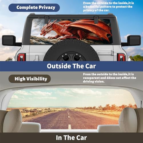 Mysterious Dragon Pickup Truck Decals Rear Window, Watercolor Western Animal Retro Automotive Decals and Graphics Rear Window Decals for Trucks, Car Window Decal Sticker 66 x 22 inch