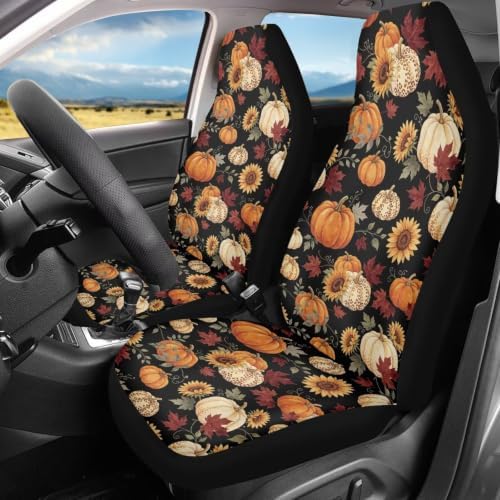 Pumpkin Maple Leaf Car Seat Covers for Women Men, Sunflower Car Accessories Car Seat Protectors Interior, Anti-Slip Seat Protector for SUV Truck Vans Sedans