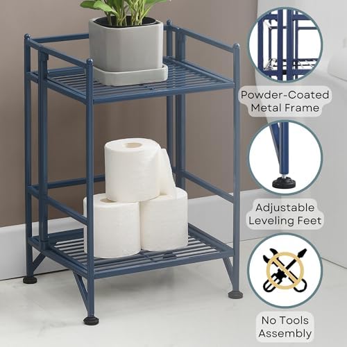 Convenience Concepts Xtra Storage Shelves - 2 Tier Folding Metal Organizer Shelf for Office, Closet, Laundry Room, Garage, Kitchen, Bathroom, & Bedroom, No Tools Assembly, Cobalt Blue - Image 5
