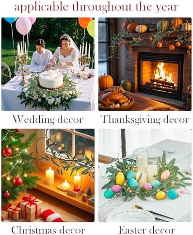 Fudios Lighted Olive Garland Battery Operated with Timer 96 LED Fairy Lights 6ft, Mantle Fireplace Vine Garland with Lights for Spring Easter Decoration Christmas Valentines Wedding Party - Image 6