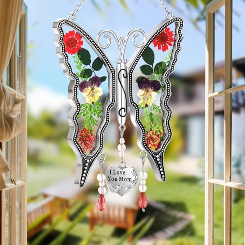 KY&BOSAM Butterfly Suncatchers for Mom,Glass Pressed Flowers,I Love You Mom - Image 2