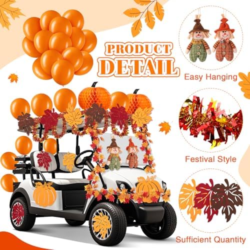 Suncalla 45 Pack Golf Cart Decorations Fall Party Set, Pumpkin Garland - Image 3
