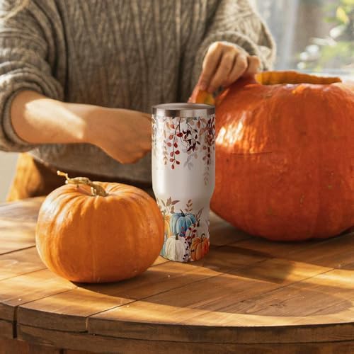 30oz Fall Tumbler with Handle and Flip Straw, Fall Gifts for Women, Reusable Stainless Steel Pumpkin Tumbler, Insulated Leak Proof Travel Coffee Mug - Image 3