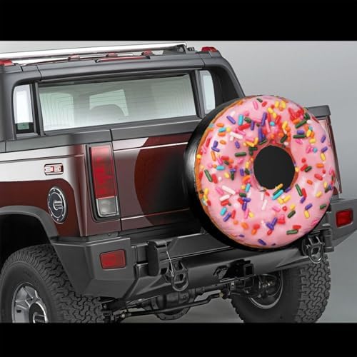 Pink Donut Spare Tire Cover Doughnut Food Dessert Wheel Tire Covers Waterproof Wheel Tire Protector Weatherproof Dust-Proof Tyre Covers Universal Fit for Trailer Truck Off-Road Vehicle RV SUV 16 Inch