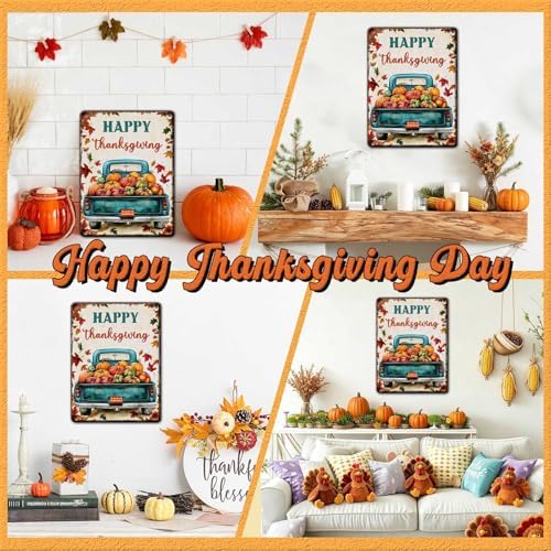 Pumpkin Car Vintage Tin Sign Happy Thanksgiving Metal Wall Decor for Studio Mall Living Room Dining Room 12x16Inch - Image 4
