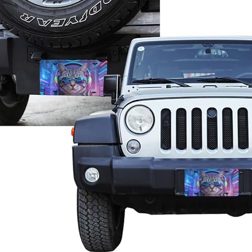 Cool Cat Glasses Neon Front License Plate 6" * 12" for Women