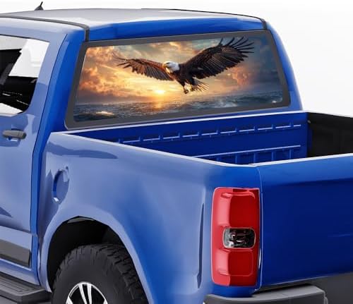 Cool Eagle Truck Back Window Graphics Decals, Beautiful Sunset Ocean Animal Modern Universal See Through Rear Window Vinyl Wrap Full Window Decals for Trucks SUV 66 x 22 inch