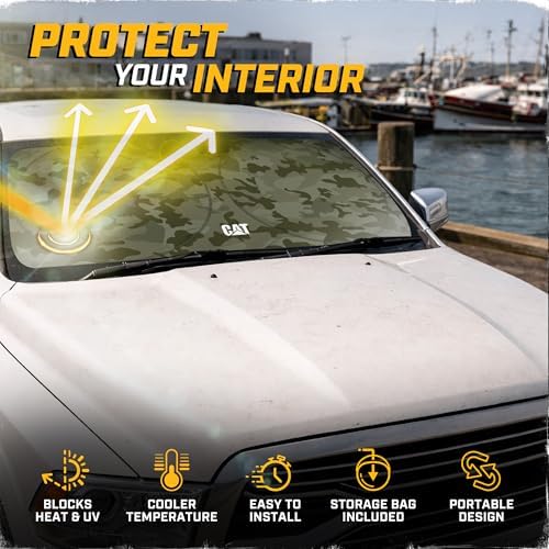 Windshield Sun Shade for Dodge Ram 1500 2010-2018, Foldable Front Window Sunshade, UV Heat Blocker, Interior Protection Sun Shield, Keeps Truck Cab Cool, Heavy-Duty Truck Accessory - Green Camo