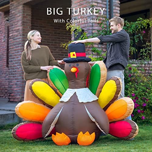 VIVOHOME 5ft Thanksgiving Inflatable LED Lighted Turkey with Colorful Tail - Image 3