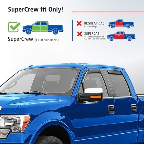Goodyear Shatterproof in-Channel Window Deflectors for Trucks Ford F-150 2009-2014 SuperCrew, Rain Guards, Window Visors for Cars, Vent Deflector, Truck Accessories, 4 pcs- GY003405LP