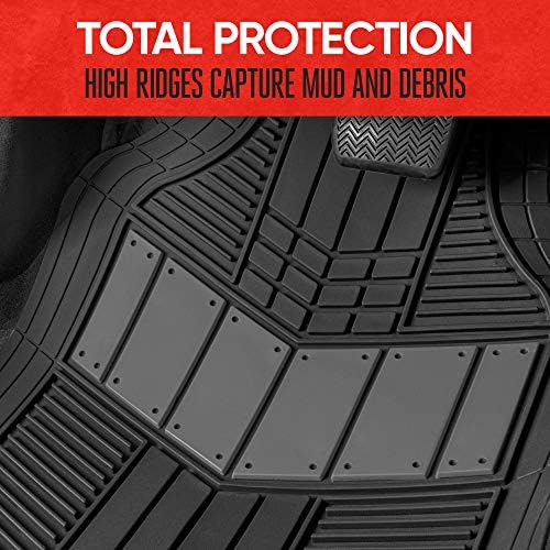 Motor Trend DualFlex™ Rubber Car Floor Mats All Weather Waterproof 4-Piece Sporty Two-Tone Design Car Mats Full Set - Universal Trim-to-Fit Floor Mats for Car, SUV, & Trucks - Car Carpet Protector