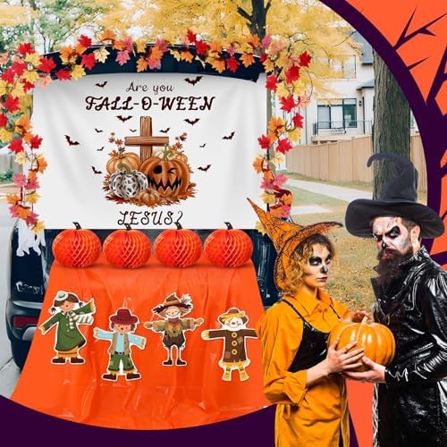 Suncalla Halloween Religious Christian Trunk or Treat Car Decorations Autumn Fall Are You Fall-o-ween Jesus Scarecrow Archway Garage Decor for Car Archway Trunk Exterior Halloween Party Supplies Decor - Image 4