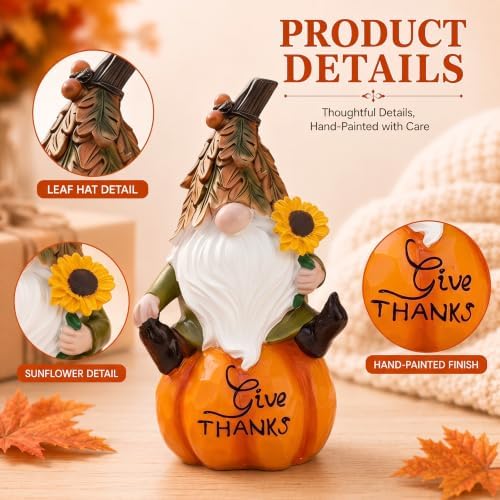 Topadorn Fall Gnomes Figurines Set of 2, Pumpkin Thanksgiving Decor - Image 4