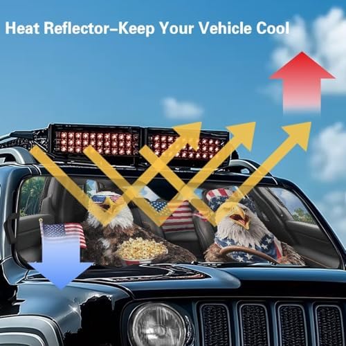 Renewold Funny Eagle Driving Car Windshield Sunshade for Jeep Wrangler JK JKU JL JLU 2/4 Door Gladiator JT Blocks UV Heat Sunlight Easy Install Front Windshield Sun Shade Window Visor Cover Sun Shield