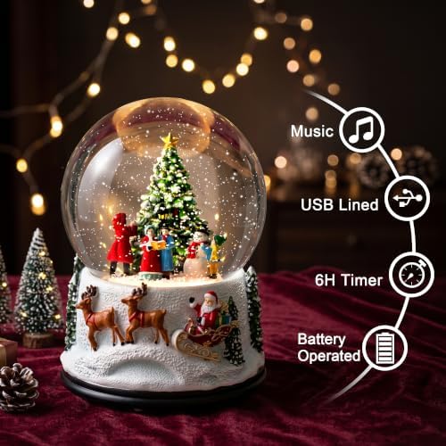 Christmas Snow Globe Lantern Water Glittering Santa Sleigh Crown with Music, USB Lined/Battery Operated Lighted Lantern for Christmas Festival Decoration Gifts - Image 3
