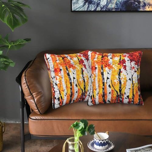 Birch Trees Autumn Fall Throw Pillow Covers 18x18 inch Set of 2 Bright Pillow Case Cushion Cover for Home Sofa Couch Living Room Car Decor - Image 5