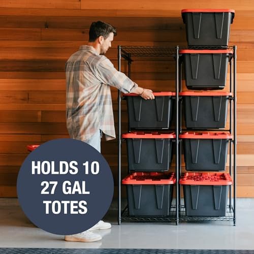 CleverMade 27 Gallon Tote Storage Rack, 10-Bin Double Tower, 500 lb, Black - Image 4