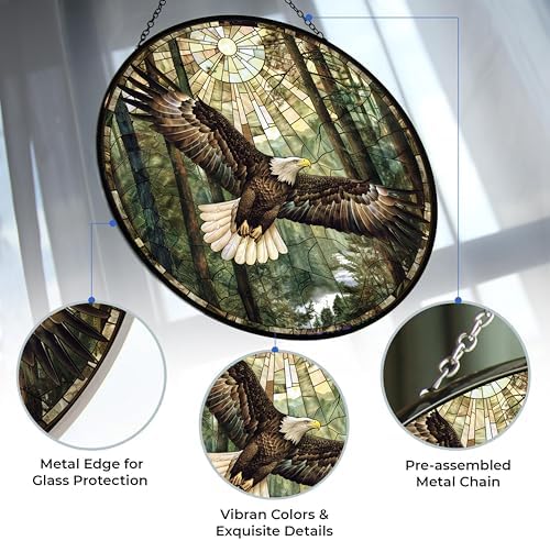Eagle Stained Glass Cat Sun Catcher, Wall Hanging Colored Decor Room Indoor Window Decor, Halloween, Christmas Hanging Ornament - Image 2