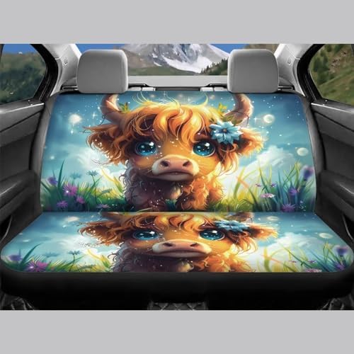 Cute Cattle Floral Print Car Seat Covers Full Set Front Rear Seat Covers for Truck Sedan 4 Piece Aesthetic Auto Accessories Vehicle Split Bench Covers