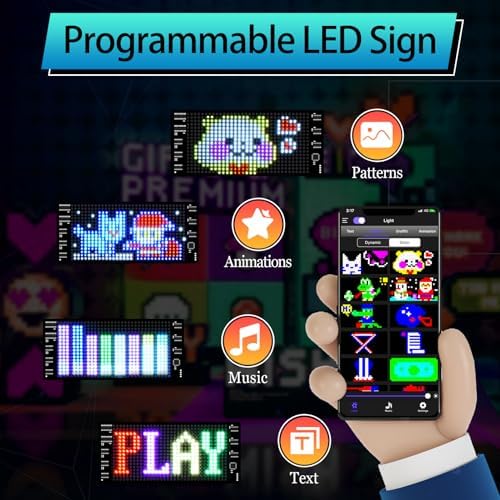 LED Light Signs for Car,Programmable Bluetooth APP Control,DIY Editor Text, Patterns, Animations for Car Game Room Party Bar (3"x 7")