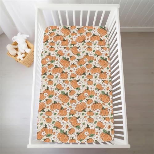 Fall Pumpkins Boho Floral Baby Crib Sheets for Boy Girl Autumn Pumpkin Girly Flowers Soft Snug Fitted Crib Mattress Covers for 52''x28'' Standard Crib & Toddler Mattress Thanksgiving Harvest Bed Sheet - Image 6