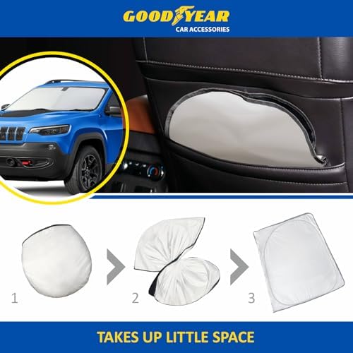 Goodyear Foldable Windshield Sunshade for Jeep Cherokee 2014-2023, SUV car Accessories, Sunshade Cover, Sun Shade Car Windshield, Window Sun Blocker - GY008261