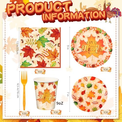Sliner 180 Pcs Thanksgiving Disposable Dinnerware Set, Leaves - Image 2