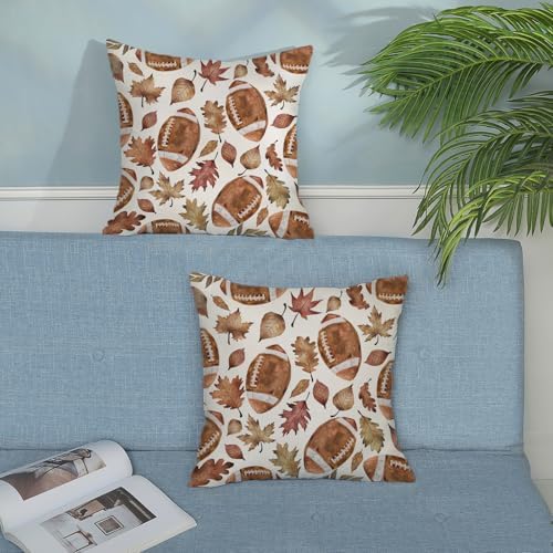 Fall Pillow Covers 18x18 Pack of 2 Orange Football Maple Leaves Pillowcase Thanksgiving Autumn Outdoor Decoration Throw Pillows Farmhouse Holiday Linen Fall Decor Cushion Case for Couch Sofa - Image 4