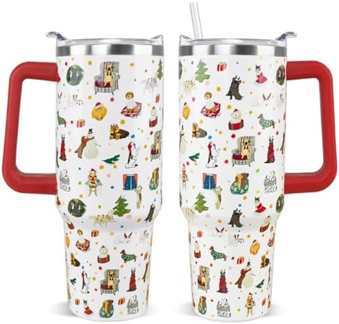 Christmas Tumbler 40oz Boston Terrier Corgi Xmas Dog Tumbler Winter Leak Proof Cups with Handle and Straw Insulated Water Bottle Coffee Travel Mugs Merry Christmas Decor Holiday Gifts (1PCS) by Unknown