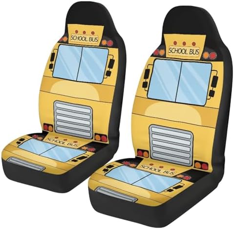 Car Seat Covers Set of 2 Universal Funny School Bus Front Seat Cover Fit for Cars Truck SUV Van, Stretch Polyester Fabric Cover Protection Interior Accessories, Easy to Install