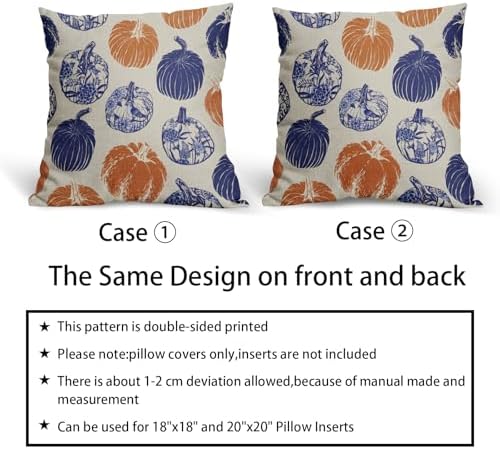 Blue Orange Pumpkin Fall Pillow Covers 18x18 Set of 2 Chinoiserie Autumn Thanksgiving Grandmillennial Decorative Throw Pillows Outdoor Farmhouse Cushion Case Seasonal Decor for Couch Sofa Bed - Image 6