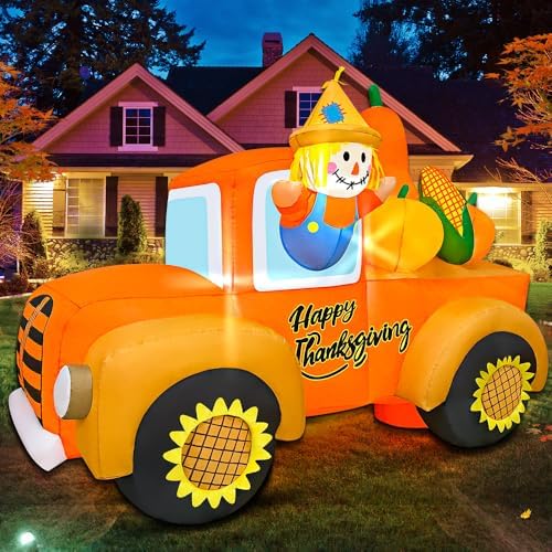 6FT Thanksgiving Inflatables Outdoor Decoration Inflatable Car with Scarecrow, Built in LED Lights Blow Up Yard Decorations for Fall Holiday Party Garden Lawn Décor - Image 6