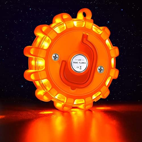 AK [8 Pack LED Road Flares Safety Flashing Warning Light Roadside Emergency Disc Beacon Kit for Vehicles Boats with Magnetic Base & Hook, Premium Storage Bag (Batteries Not Included) (8)