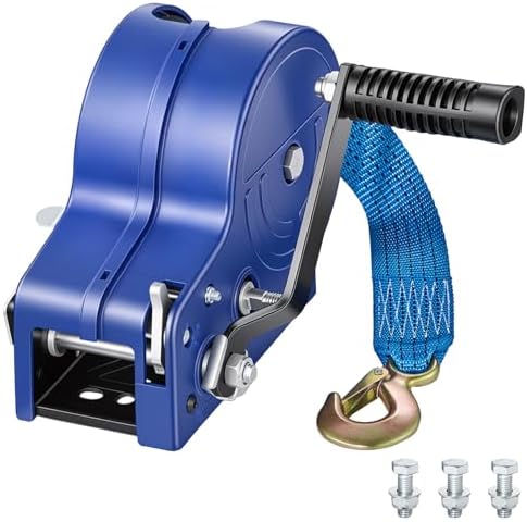 VEVOR Boat Winch, 3500 lbs Hand Winch, Heavy Duty Manual Rope Crank with 20ft Gray-Black Polyester Strap, Portable Two-Way Ratchet, Anti-Slip Handle Gear for Boat Trailer ATV Towing by VEVOR