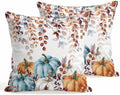 Thanksgiving Pumpkin Pillow Covers 18x18 Inch Set of 2, Eucalyptus Leaves Fall Decorations Indoor Outdoor Throw Pillow Covers, Orange Blue Linen Pillowcases for Patio Sofa Couch Bedroom Decorative by JasmineM