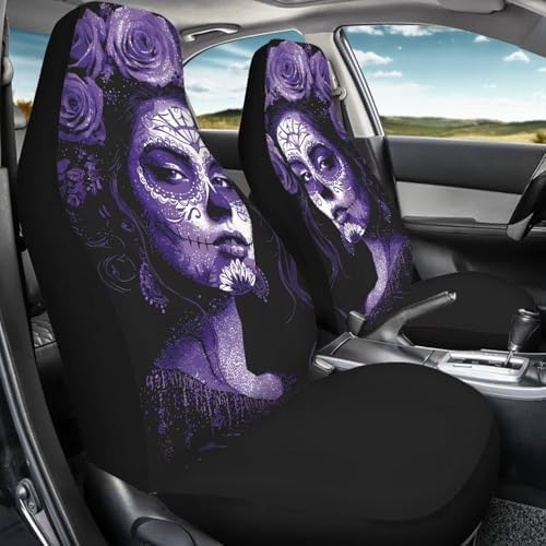 Bulopur Day of the Dead Girl Car Seat Covers Full Set Halloween Car Decor Vehicle Bucket Cushion Protectors Stretchy Cloth Removable Auto Seat Covers & Accessories
