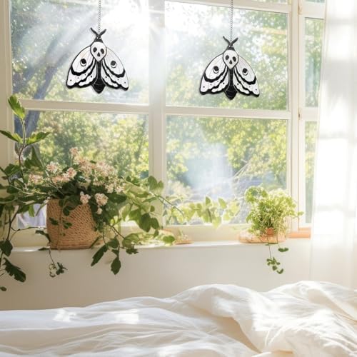 Yalikop 2 Pcs Death Moth Stained Glass Suncatcher Window Hanging Gothic - Image 6