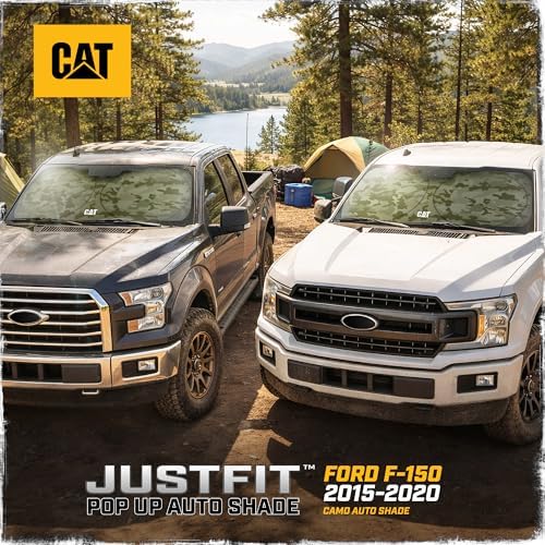 Windshield Sun Shade for Ford F-150 2015-2020, Foldable Truck Sunshade, UV Heat Blocker, Front Window Sun Shield, Interior Protection, Keeps Cab Cool, Heavy Duty Truck Accessory - Green Camo