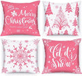 Lanpn White and Pink Christmas Throw Pillow Covers 16x16 Set of 4, 16 inch Decorative Xmas Cushion Covers Pillow Cases for Home Bedroom Room Holiday Couch Decor Decorations by Lanpn