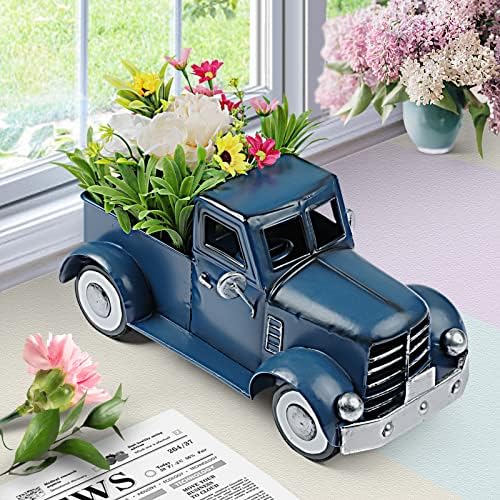 Farmhouse Blue Truck Table Decor, Vintage Metal Car Decoration - Image 2
