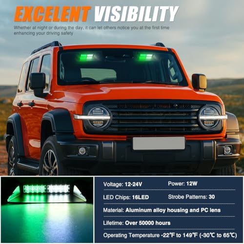 Nilight 16LED Green White Dash Strobe Light Cigarette Lighter Plug