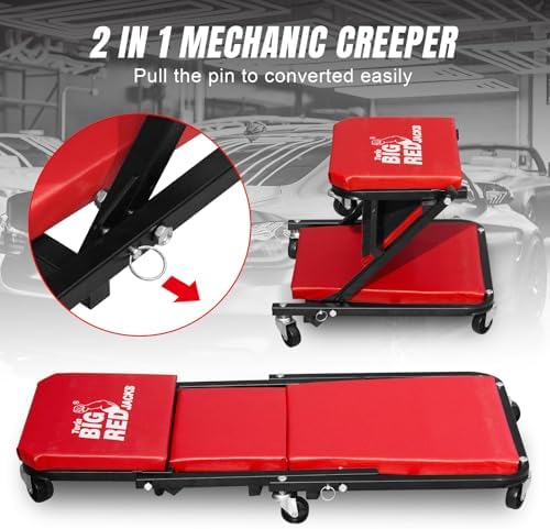 Big RED ATR6036ZER 36" Foldable Z-Creeper Seat: 2-in-1 Garage Shop Creeper for Auto Repair with 6 Wheels, 300 Lbs. Capacity - Red - Image 2