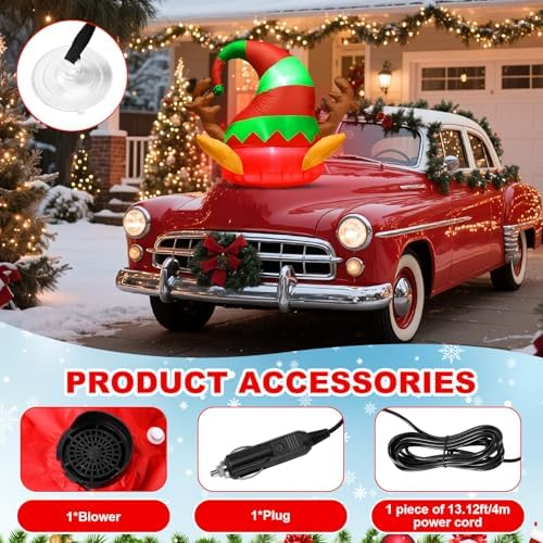 Soulchen 4 ft Inflatable Christmas Car Decor Elf Car Roof Outdoor Decor - Image 3