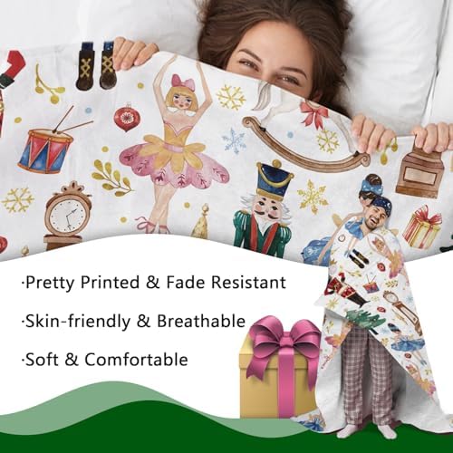 Christmas Nutcracker Flannel Throw Blanket, Cute Xmas Tree Wooden - Image 4