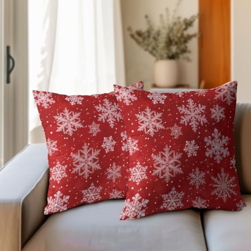 Winter Red Throw Pillow Covers 24x24 Set of 2 Snowflake Christmas - Image 3